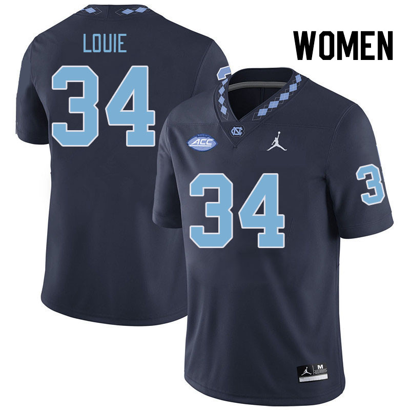 Women #34 Jordan Louie North Carolina Tar Heels College Football Jerseys Stitched Sale-Navy